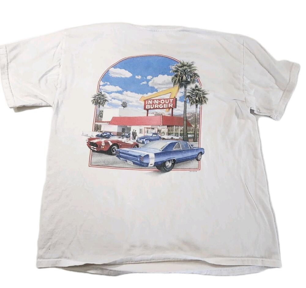VTG 1999 IN N OUT BURGER DRIVE IN PROMO T SHIRT Fast Food Sz Medium Hanes Beefy